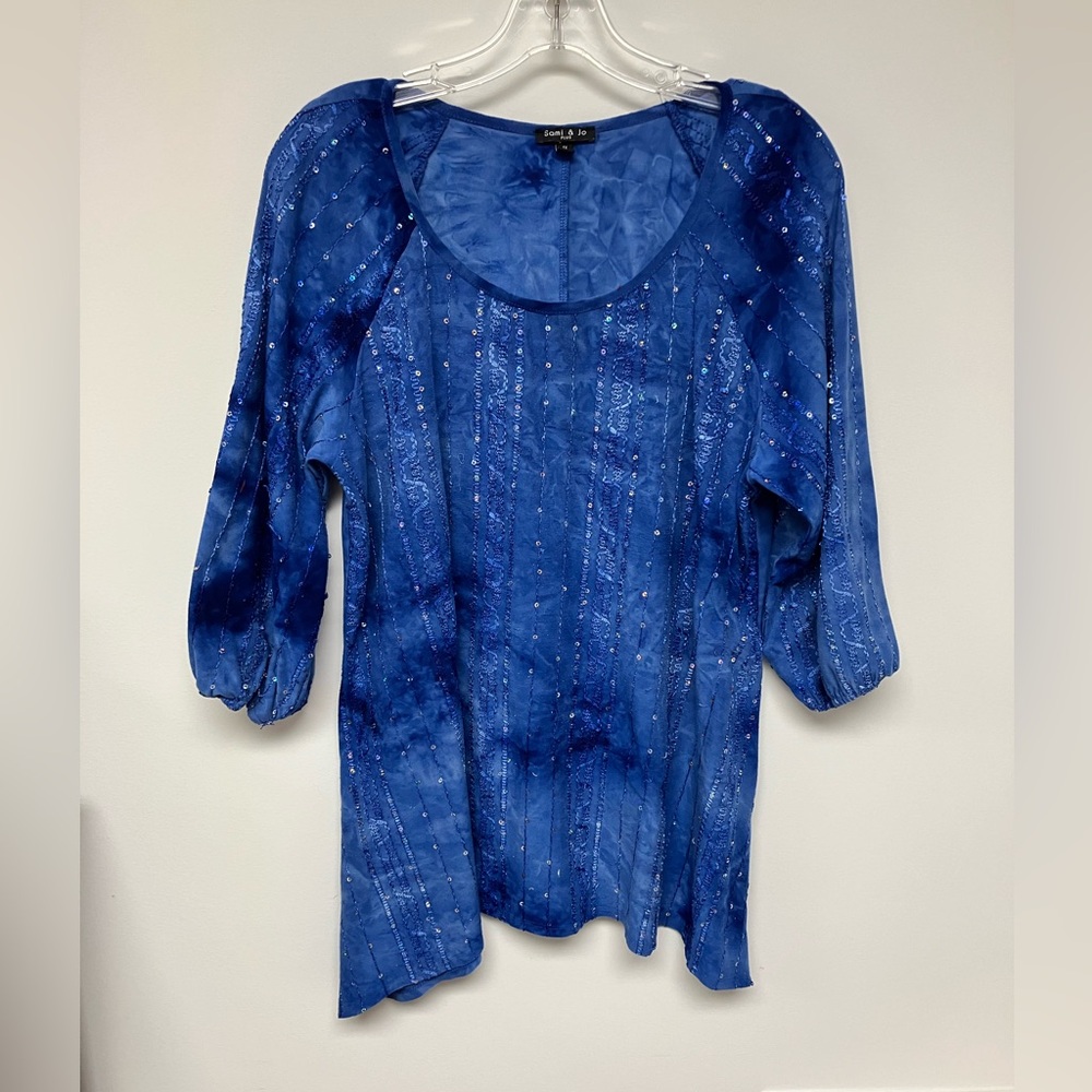 Sami & Jo plus top, blue with rhinestones, 1X.